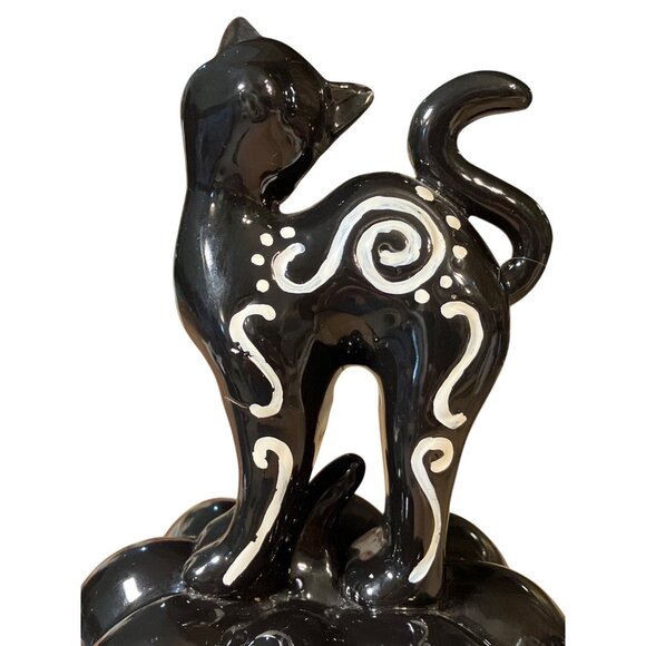 Ceramic Black Cat On Pumpkin Halloween Decor Figurine With White Ghost & "Boo" D - Picture 4 of 15
